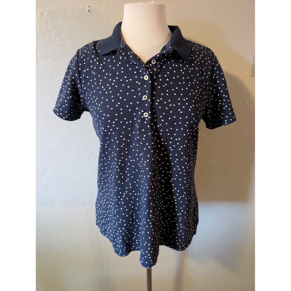 Womens Navy Blue Polka‎ Dot LL Bean Polo size M